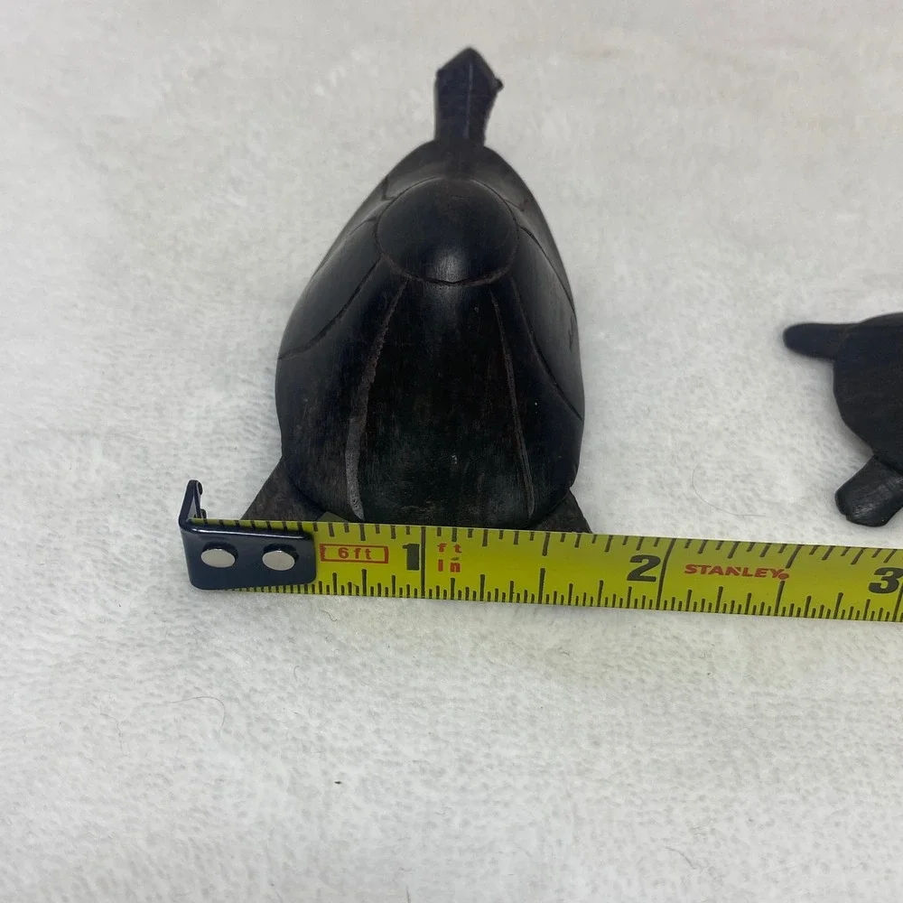 Set of Two Wooden Momma &‎ Baby Turtles Figurines Hand Carved Dark Wood Farm